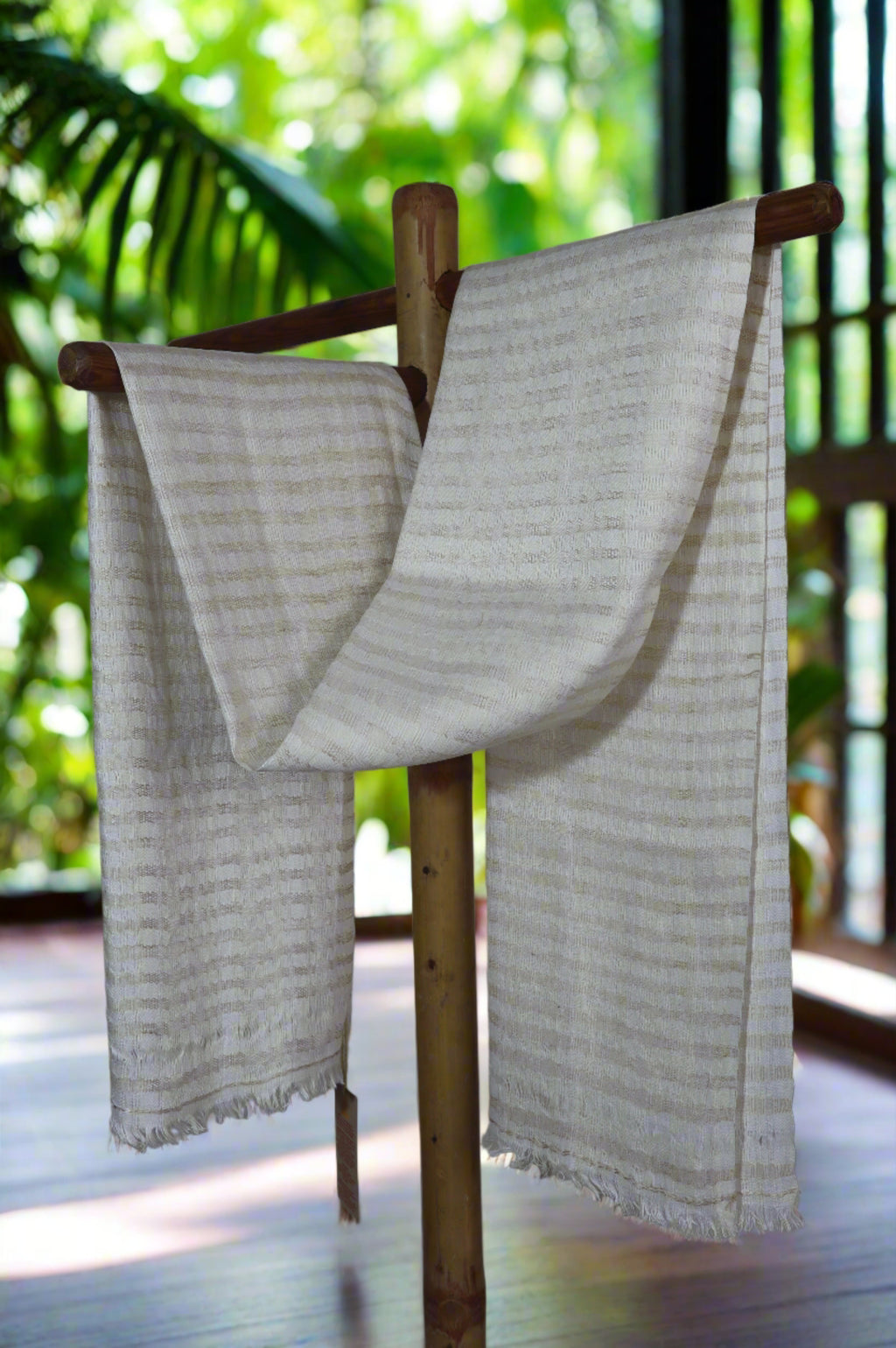 Pure Linen Stole | White and Beige Stripes