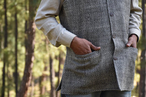 Warm Grey Desi Sheep Wool Sleeveless Jacket