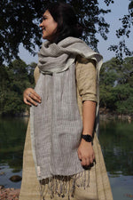 Linen Stole | White and Grey Striped