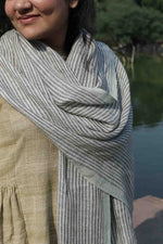 Linen Stole | White and Grey Striped