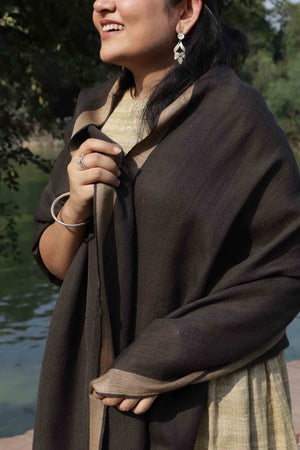 Pure Wool Stole | Black with Ochre Borders