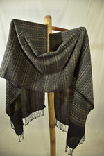 Pure Wool Almora Pattern Stole | Black