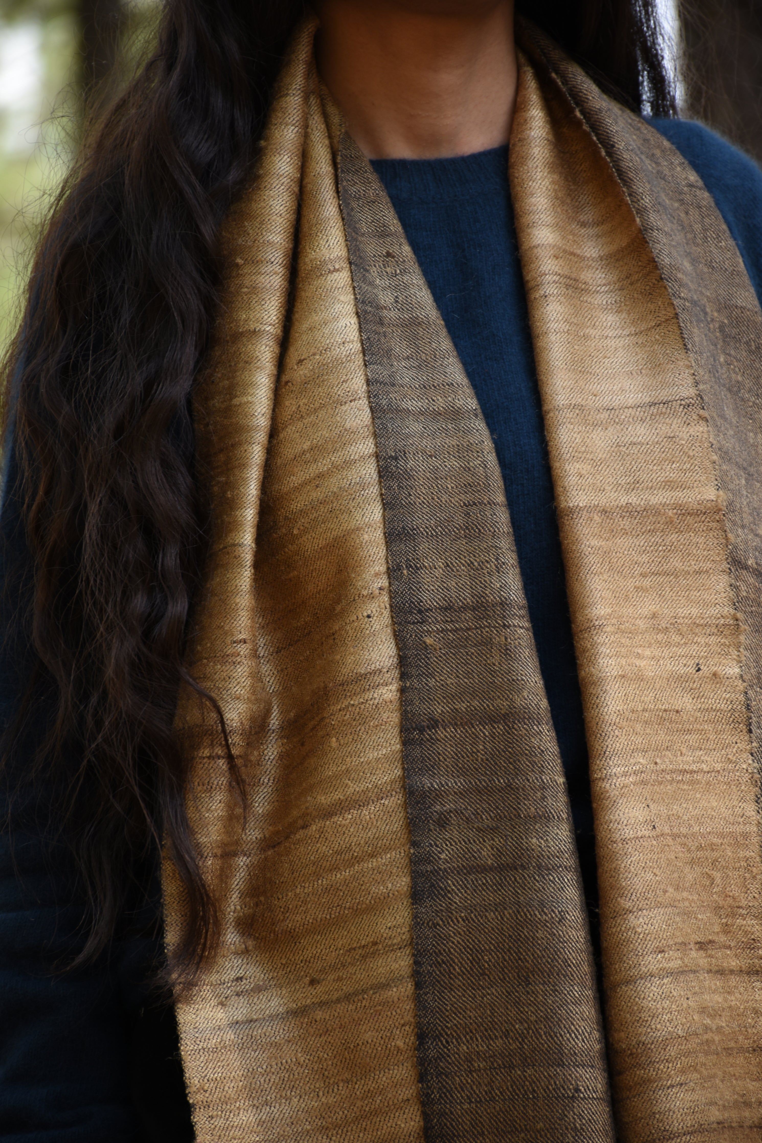 Silk & Wool Scarf | Black & Gold