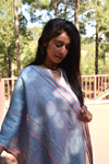 Pure Linen Stole | Indigo with Pink & Violet Border